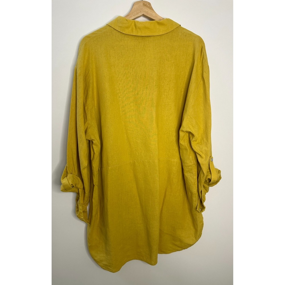 Tahari Mustard Yellow Linen Blend Roll Tab Sleeve Tunic Popover Blouse Womens XL - Picture 11 of 12